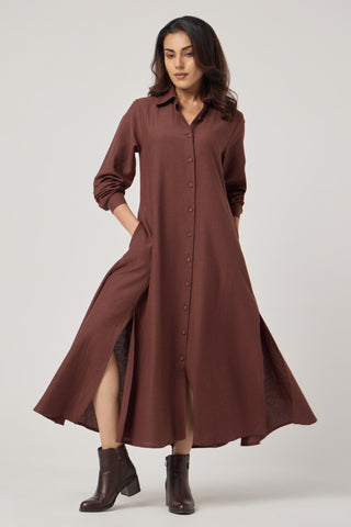 Cocoa Linen Pocket Midi