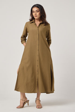 Olive Linen Pocket Midi