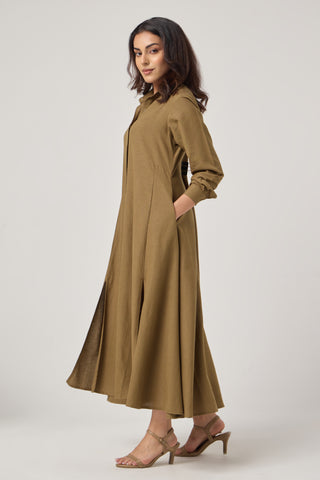 Olive Linen Pocket Midi