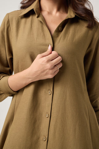 Olive Linen Pocket Midi