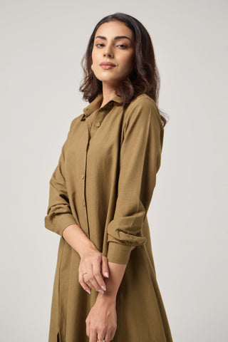 Olive Linen Pocket Midi