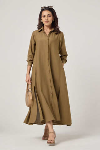 Olive Linen Pocket Midi