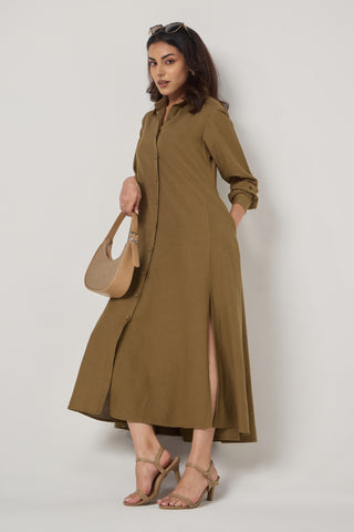 Olive Linen Pocket Midi