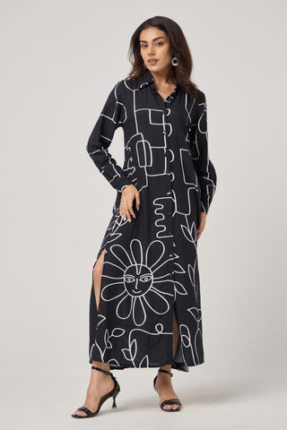 Noir Linen Pocket Midi