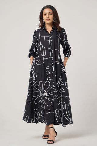 Noir Linen Pocket Midi