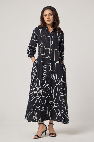 Noir Linen Pocket Midi