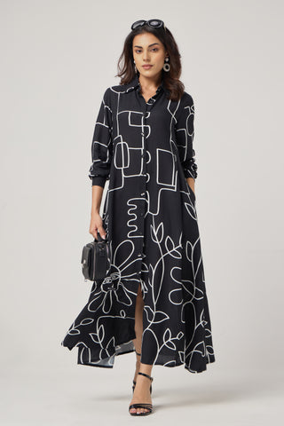 Noir Linen Pocket Midi
