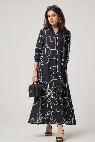 Noir Linen Pocket Midi