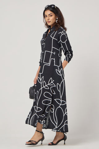 Noir Linen Pocket Midi